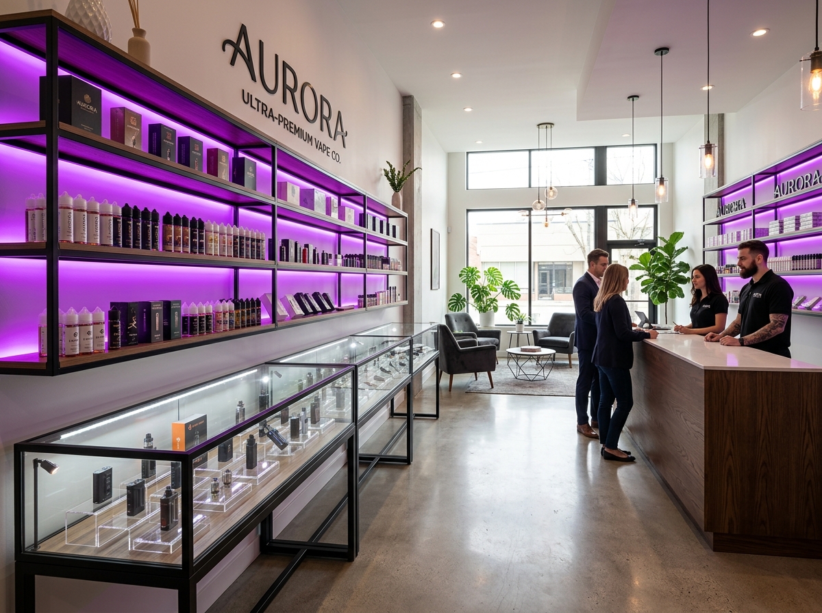 Interior view of Glass City clean retail store layout